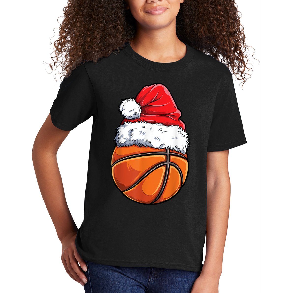 Christmas Basketball Ball Santa Hat Xmas Boys Men Sport TShirt Kids T-Shirt