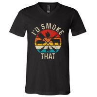 Chef Butcher BBQ Id Smoke That Funny Fathers Day Vintage V-Neck T-Shirt