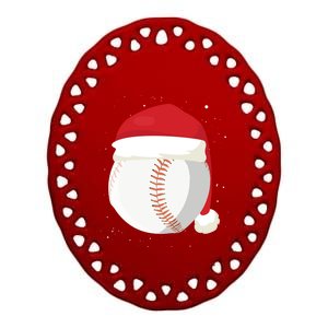 Christmas Baseball Ball Santa Claus Hat Xmas Catcher Pitcher Gift Ceramic Oval Ornament