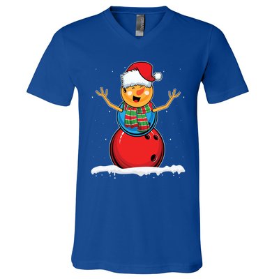 Christmas Bowling Ball Snow Xmas Santa Bowling Lover Cool Gift V-Neck T-Shirt