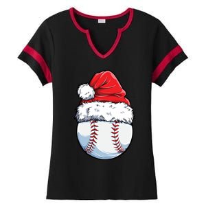 Christmas Baseball Ball Santa Hat Xmas Catcher Pitcher Cute Gift Ladies Halftime Notch Neck Tee