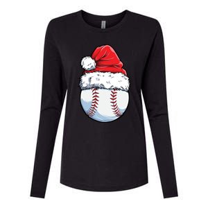 Christmas Baseball Ball Santa Hat Xmas Catcher Pitcher Cute Gift Womens Cotton Relaxed Long Sleeve T-Shirt