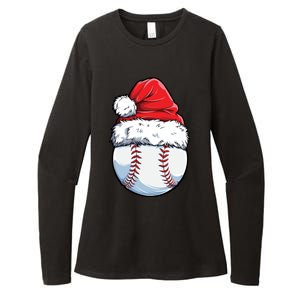 Christmas Baseball Ball Santa Hat Xmas Catcher Pitcher Cute Gift Womens CVC Long Sleeve Shirt