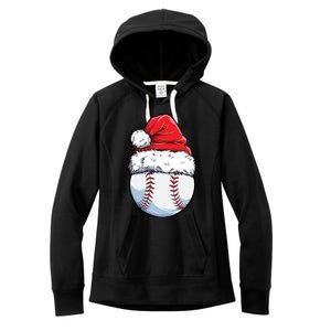 Christmas Baseball Ball Santa Hat Xmas Catcher Pitcher Cute Gift Women's Fleece Hoodie