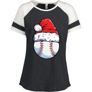 Christmas Baseball Ball Santa Hat Xmas Catcher Pitcher Cute Gift Enza Ladies Jersey Colorblock Tee