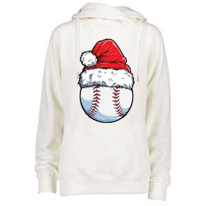 Christmas Baseball Ball Santa Hat Xmas Catcher Pitcher Cute Gift Womens Funnel Neck Pullover Hood