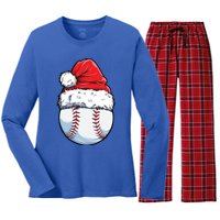 Christmas Baseball Ball Santa Hat Xmas Catcher Pitcher Cute Gift Women's Long Sleeve Flannel Pajama Set 