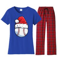 Christmas Baseball Ball Santa Hat Xmas Catcher Pitcher Cute Gift Women's Flannel Pajama Set