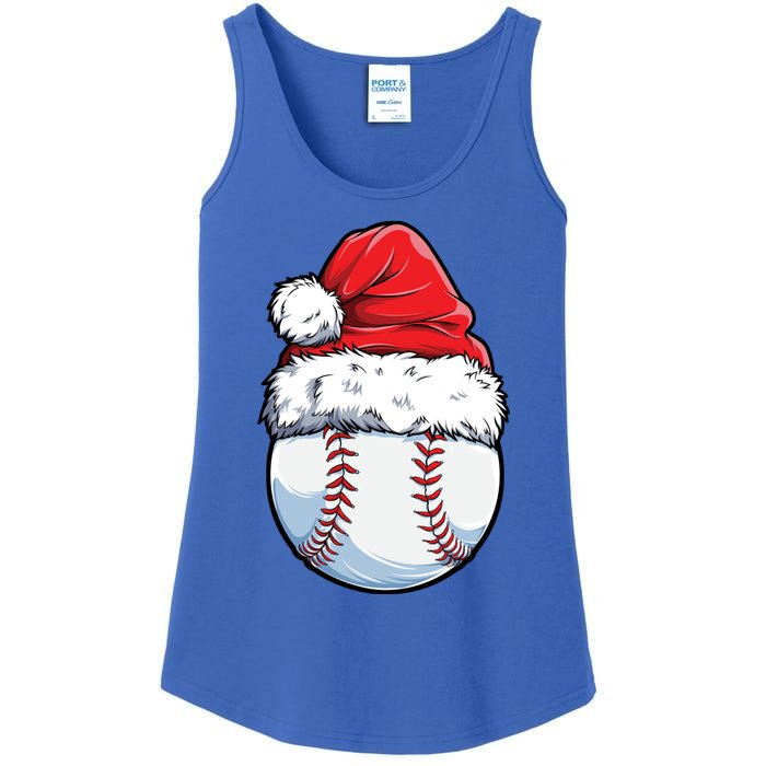 Christmas Baseball Ball Santa Hat Xmas Catcher Pitcher Cute Gift Ladies Essential Tank