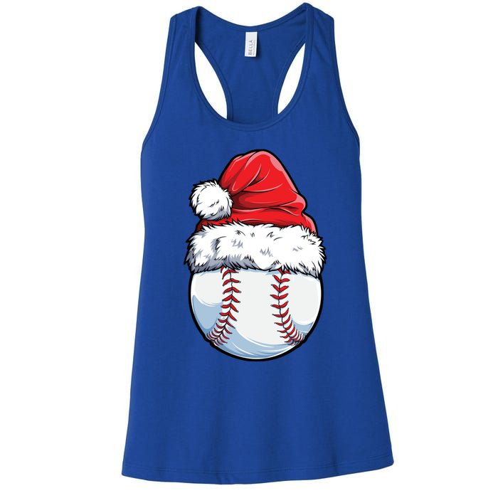 Christmas Baseball Ball Santa Hat Xmas Catcher Pitcher Cute Gift Women's Racerback Tank