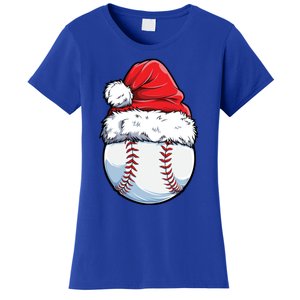 Christmas Baseball Ball Santa Hat Xmas Catcher Pitcher Cute Gift Women's T-Shirt