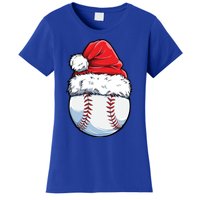 Christmas Baseball Ball Santa Hat Xmas Catcher Pitcher Cute Gift Women's T-Shirt