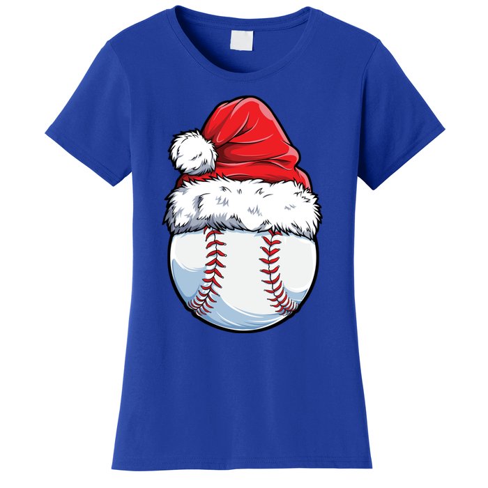 Christmas Baseball Ball Santa Hat Xmas Catcher Pitcher Cute Gift Women's T-Shirt