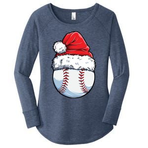 Christmas Baseball Ball Santa Hat Xmas Catcher Pitcher Cute Gift Women's Perfect Tri Tunic Long Sleeve Shirt