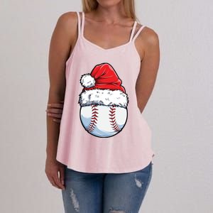 Christmas Baseball Ball Santa Hat Xmas Catcher Pitcher Cute Gift Women's Strappy Tank