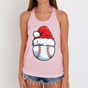 Christmas Baseball Ball Santa Hat Xmas Catcher Pitcher Cute Gift Women's Knotted Racerback Tank