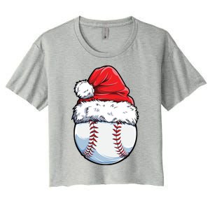 Christmas Baseball Ball Santa Hat Xmas Catcher Pitcher Cute Gift Women's Crop Top Tee