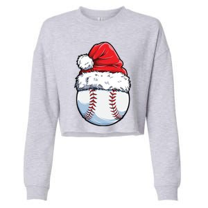 Christmas Baseball Ball Santa Hat Xmas Catcher Pitcher Cute Gift Cropped Pullover Crew