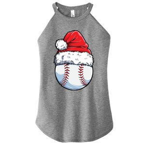 Christmas Baseball Ball Santa Hat Xmas Catcher Pitcher Cute Gift Women's Perfect Tri Rocker Tank