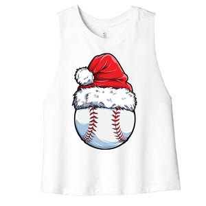 Christmas Baseball Ball Santa Hat Xmas Catcher Pitcher Cute Gift Women's Racerback Cropped Tank