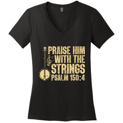 Cool Banjo Bluegrass Music Art Worship Leader Women's V-Neck T-Shirt