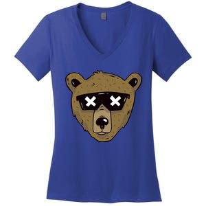 Cool Brown Bear Gift Sunglasses Lover Team Gift Women's V-Neck T-Shirt