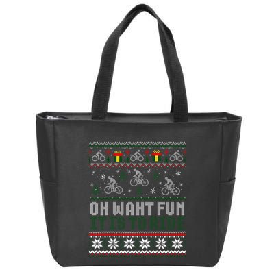 Cycling Bicycle Bike Cyclist Ugly Christmas Xmas Sweater Zip Tote Bag
