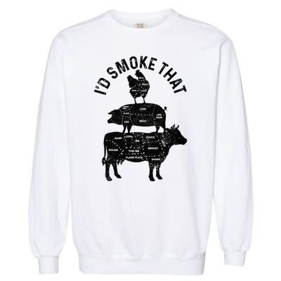 Chef Butcher Bbq ID Smoke That Pork Beef Funny FatherS Day Garment-Dyed Sweatshirt