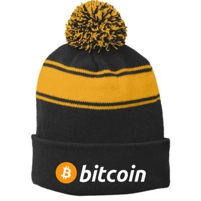 Cryptocurrency Blockchain Bitcoin Logo Crypto Bitcoin Orange Stripe Pom Pom Beanie
