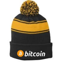 Cryptocurrency Blockchain Bitcoin Logo Crypto Bitcoin Orange Stripe Pom Pom Beanie