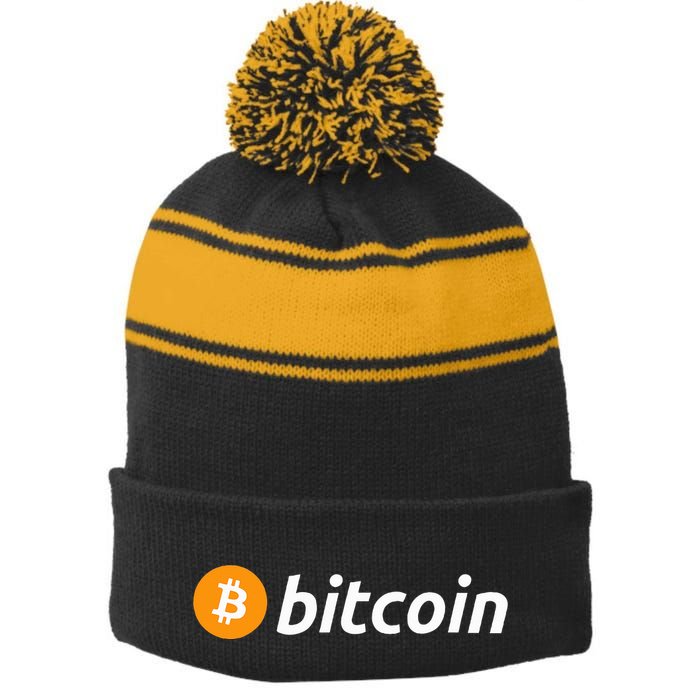 Cryptocurrency Blockchain Bitcoin Logo Crypto Bitcoin Orange Stripe Pom Pom Beanie