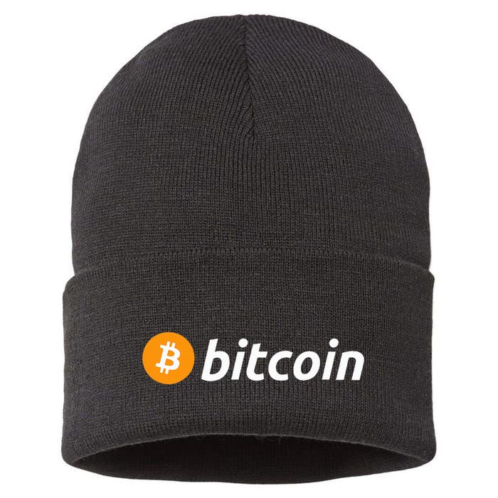 Cryptocurrency Blockchain Bitcoin Logo Crypto Bitcoin Orange Sustainable Knit Beanie