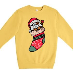 Cute Baby Bulldog In Christmas Sock Xmas Pajama Gift Premium Crewneck Sweatshirt