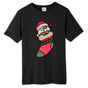 Cute Baby Bulldog In Christmas Sock Xmas Pajama Gift Tall Fusion ChromaSoft Performance T-Shirt