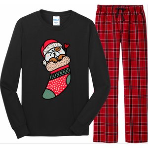 Cute Baby Bulldog In Christmas Sock Xmas Pajama Gift Long Sleeve Pajama Set