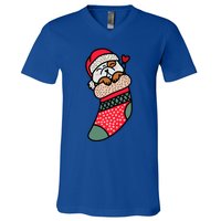 Cute Baby Bulldog In Christmas Sock Xmas Pajama Gift V-Neck T-Shirt