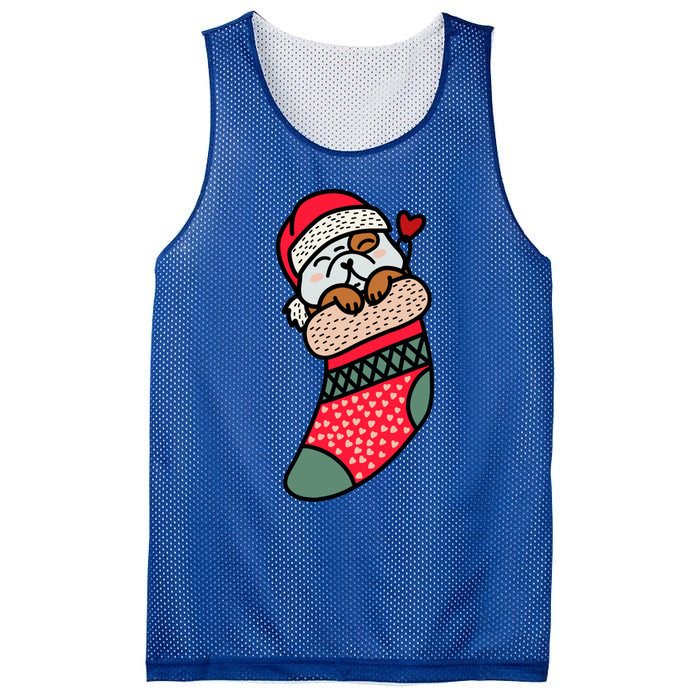 Cute Baby Bulldog In Christmas Sock Xmas Pajama Gift Mesh Reversible Basketball Jersey Tank