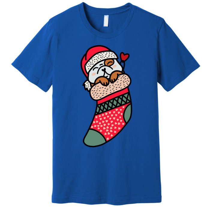 Cute Baby Bulldog In Christmas Sock Xmas Pajama Gift Premium T-Shirt