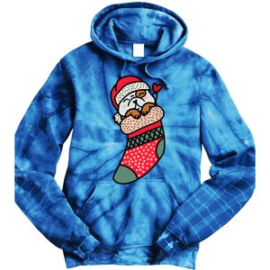 Cute Baby Bulldog In Christmas Sock Xmas Pajama Gift Tie Dye Hoodie