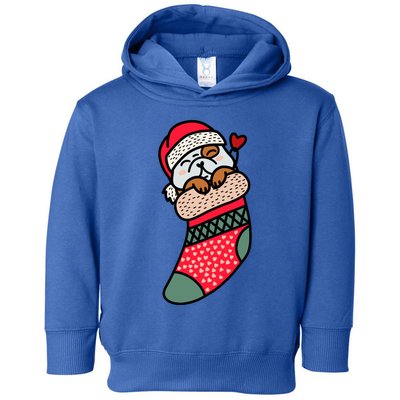 Cute Baby Bulldog In Christmas Sock Xmas Pajama Gift Toddler Hoodie