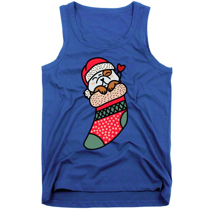 Cute Baby Bulldog In Christmas Sock Xmas Pajama Gift Tank Top