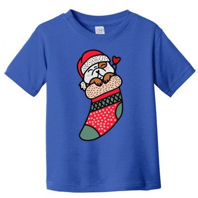 Cute Baby Bulldog In Christmas Sock Xmas Pajama Gift Toddler T-Shirt