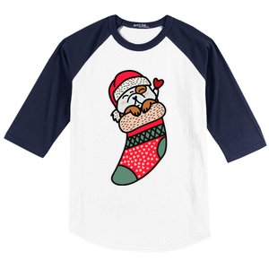 Cute Baby Bulldog In Christmas Sock Xmas Pajama Gift Baseball Sleeve Shirt