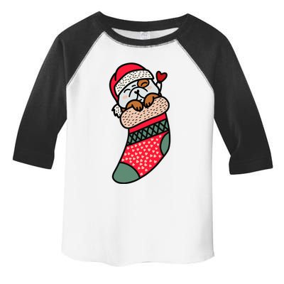 Cute Baby Bulldog In Christmas Sock Xmas Pajama Gift Toddler Fine Jersey T-Shirt