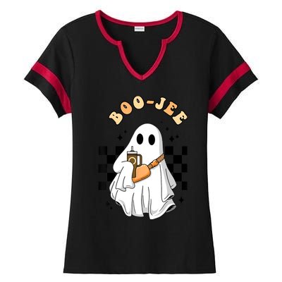 Cute Boujee BooJee Stanley Tumbler Inspired Ghost Halloween Ladies Halftime Notch Neck Tee