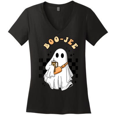 Cute Boujee BooJee Stanley Tumbler Inspired Ghost Halloween Women's V-Neck T-Shirt