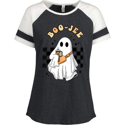 Cute Boujee BooJee Stanley Tumbler Inspired Ghost Halloween Enza Ladies Jersey Colorblock Tee