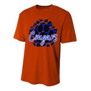 Cougar Blue Black Cheetah School Sports Fan Team Spirit Performance Sprint T-Shirt