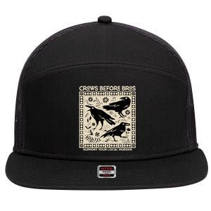 Crows Before Bros Support Your Local Murder Funny Halloween 7 Panel Mesh Trucker Snapback Hat