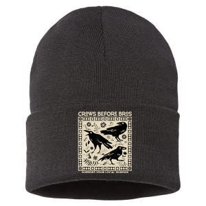 Crows Before Bros Support Your Local Murder Funny Halloween Sustainable Knit Beanie